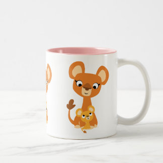 Cute Cartoon Mother Lioness With Cub Two-Tone Coffee Mug