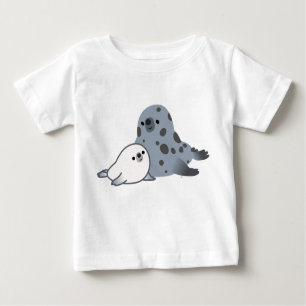 Cute Cartoon Mother Seal And Pup Baby T-Shirt