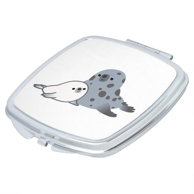 Cute Cartoon Mother Seal And Pup Pocket Mirror (Turned)