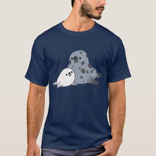 Cute Cartoon Mother Seal And Pup T-Shirt (Front)