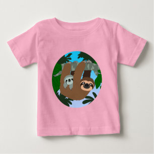 Cute Cartoon Mother Sloth And Baby Baby T-Shirt