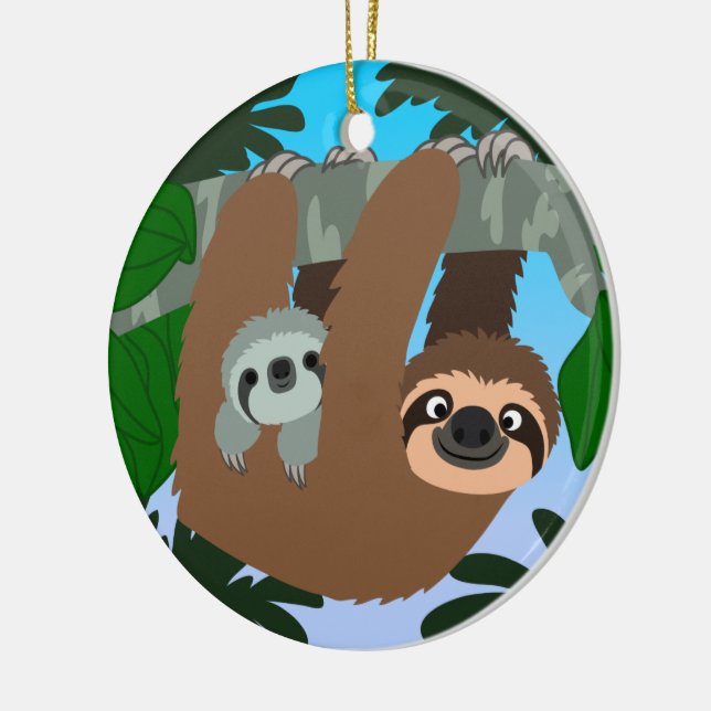 Cute Cartoon Mother Sloth And Baby Ceramic Ornament (Left)
