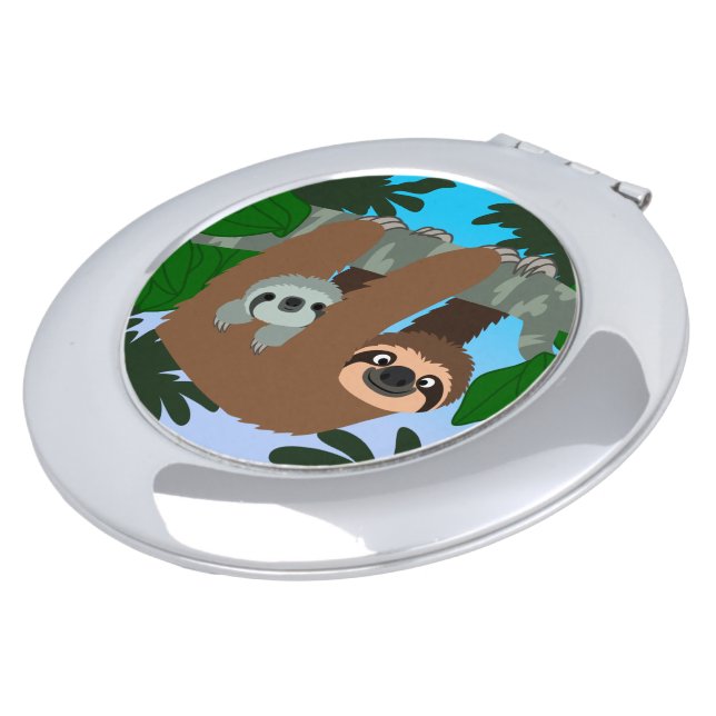 Cute Cartoon Mother Sloth And Baby Compact Mirror (Turned)