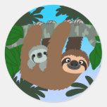 Cute Cartoon Mother Sloth And Baby Sticker