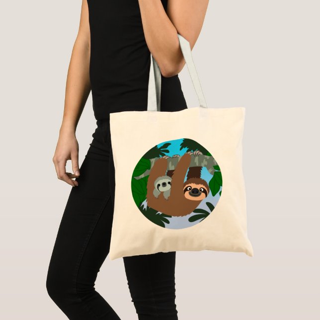 Cute Cartoon Mother Sloth And Baby Tote Bag (Front (Product))