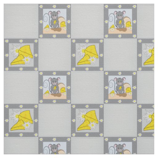 Cute Cartoon Mouse and Swiss Cheese Pattern Fabric