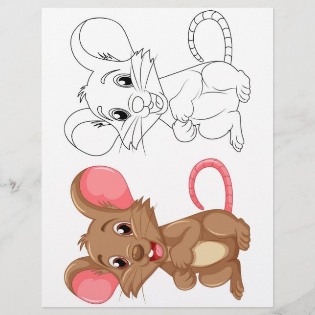 Cute Cartoon mouse coloring page (Front)