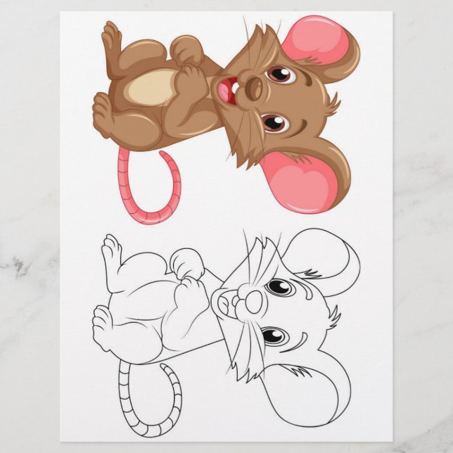 Cute Cartoon mouse coloring page (Front)