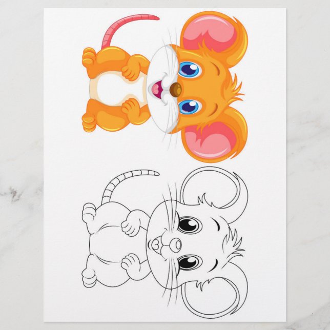 Cute Cartoon mouse coloring page (Front)