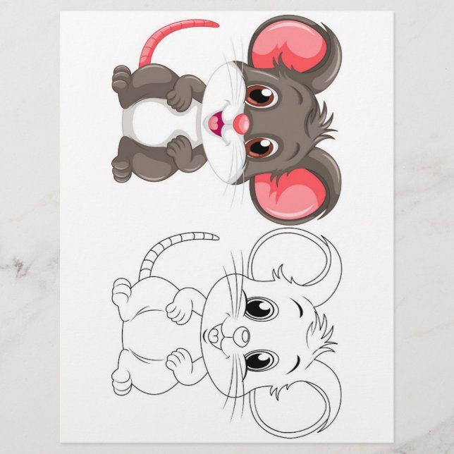Cute cartoon mouse coloring page (Front)