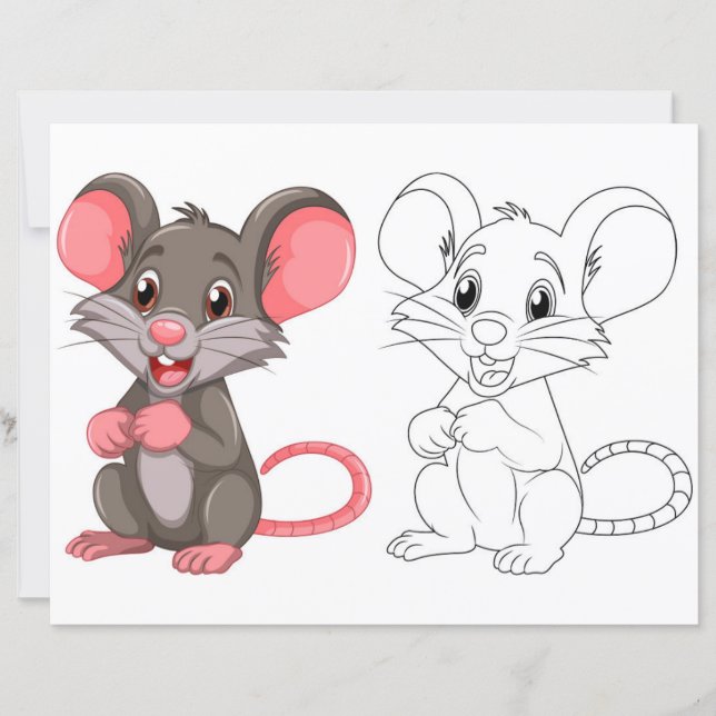Cute Cartoon mouse coloring page (Front)