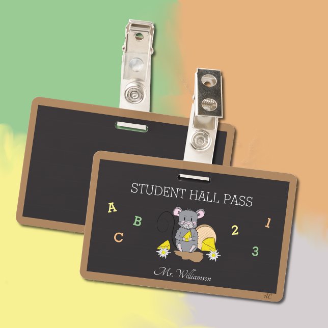 Cute Cartoon Mouse Hall Pass Badge (Creator Uploaded)
