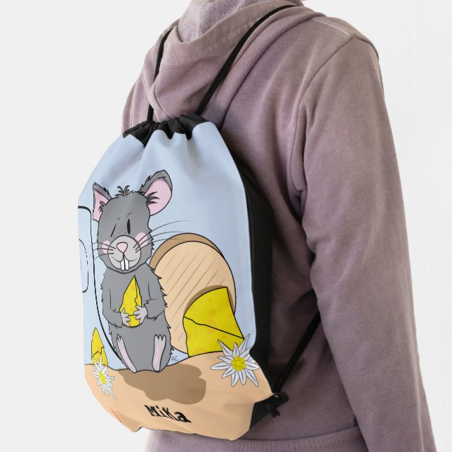 Cute cartoon mouse kid P.E.  drawstring backpack (Insitu)