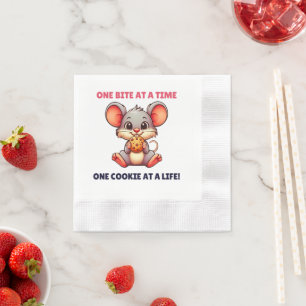Cute cartoon mouse munching on cookie napkins