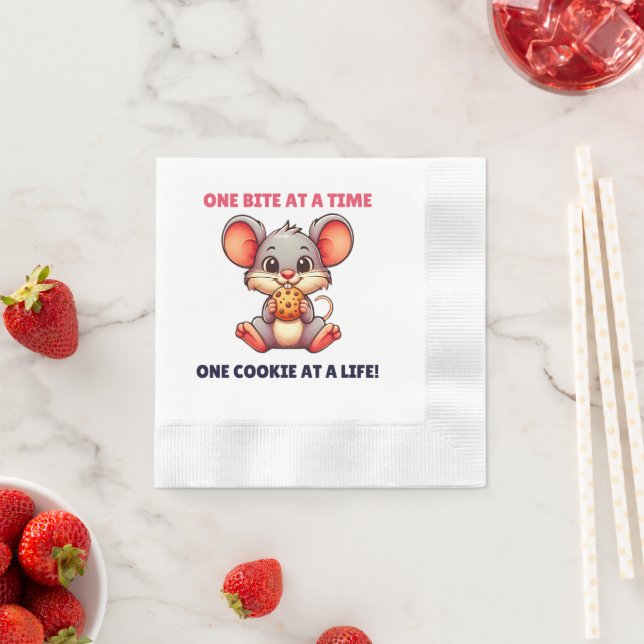 Cute cartoon mouse munching on cookie napkins (Insitu)