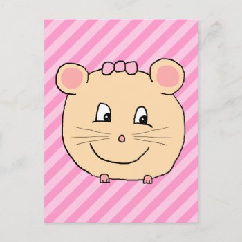 Cute Cartoon Mouse On Pink Stripes. Postcard by Animal_Art_By_Ali at Zazzle