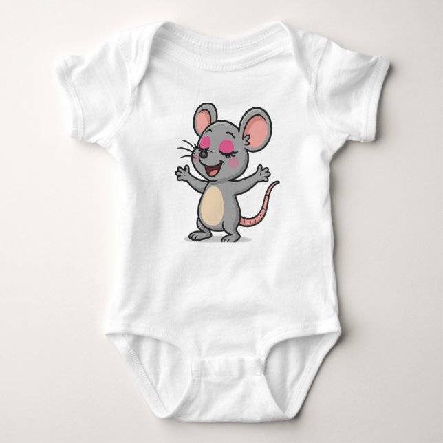 Cute Cartoon Mouse Putting on Makeup Baby Bodysuit (Front)