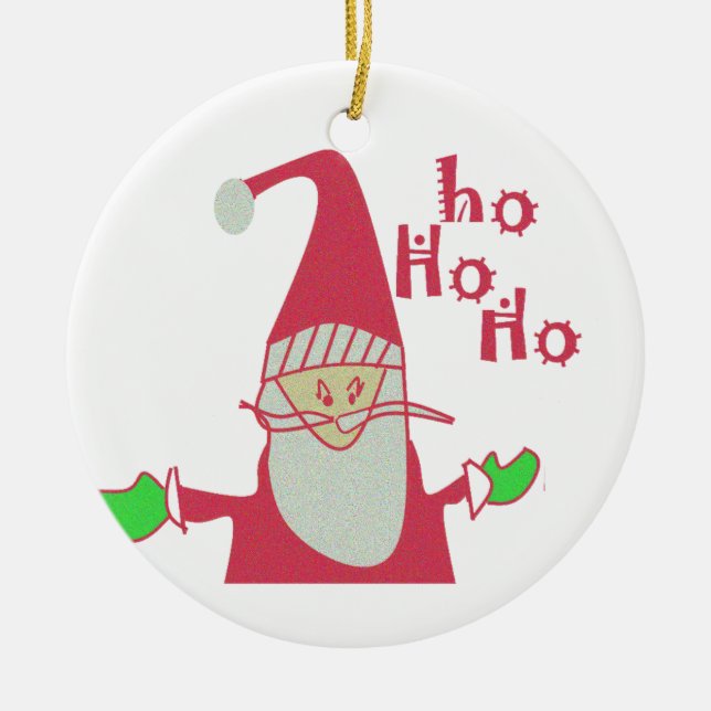 Cute Cartoon Mouse Santa Collection. Ceramic Ornament (Front)