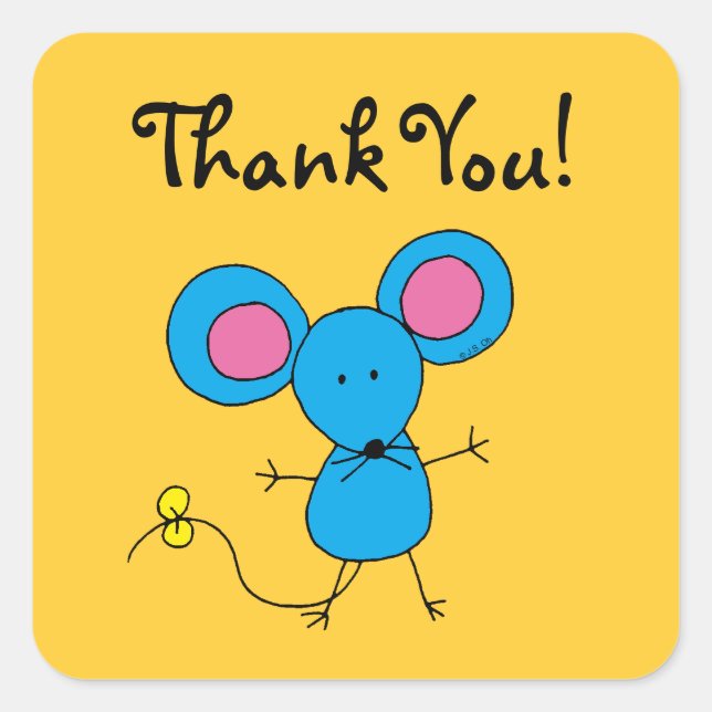 Cute cartoon mouse thank you square sticker (Front)