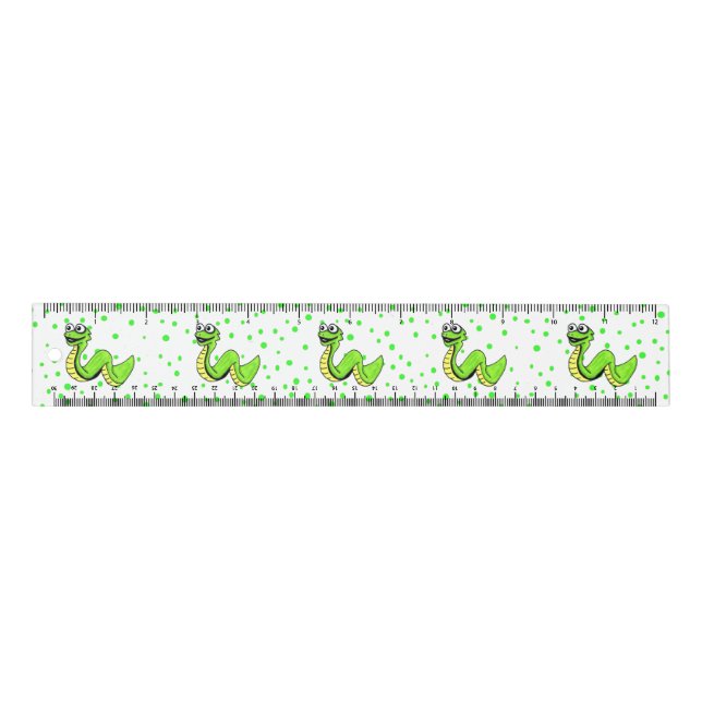Cute Cartoon Neon Green Snake Polka Dots Ruler (Front)