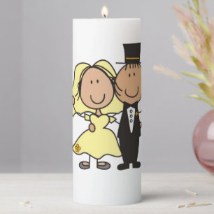 Cute Cartoon Newlyweds Pillar Candle Wedding Recep