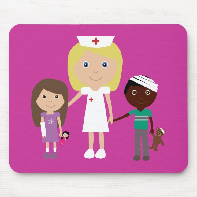 Cute Cartoon Nurse & Children Customizable Pink Mouse Pad (Front)
