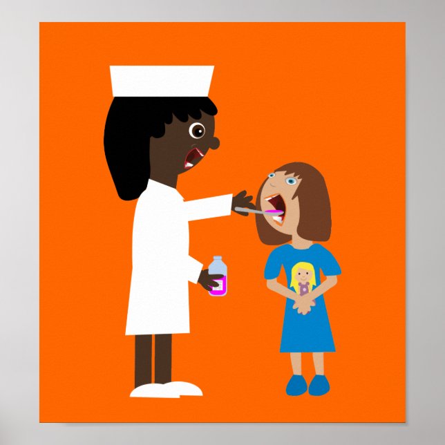 Cute Cartoon Nurse Giving Child Medicine Poster (Front)
