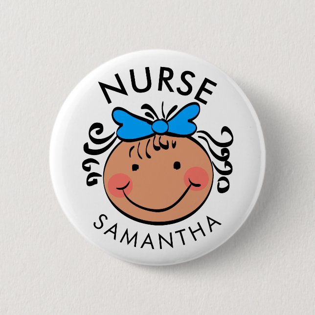 Cute  Cartoon Nurse Name Button (Front)