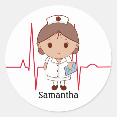 Cute Cartoon Nurse Personalized Classic Round Sticker