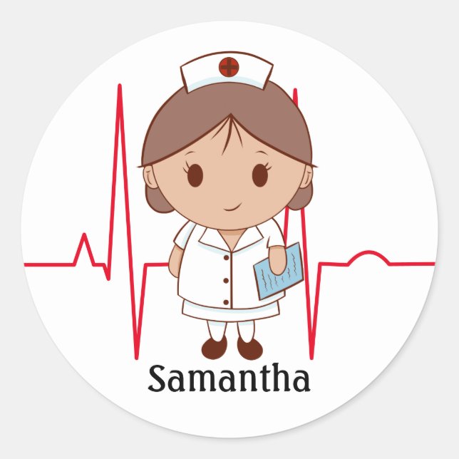 Cute Cartoon Nurse Personalized Classic Round Sticker (Front)