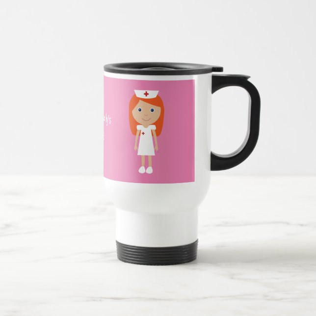 Cute Cartoon Nurse Red Hair Personalized Travel Mug (Right)