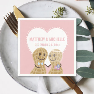 Cute Cartoon Nuts About Each Other Pink Wedding Napkins