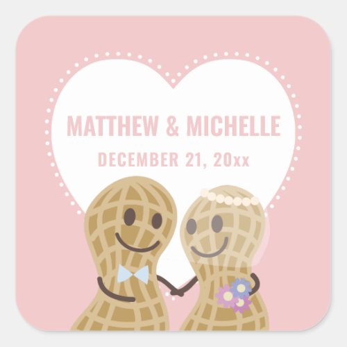 Cute Cartoon Nuts About Each Other Wedding Favor Square Sticker