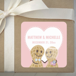 Cute Cartoon Nuts About Each Other Wedding Favor Square Sticker