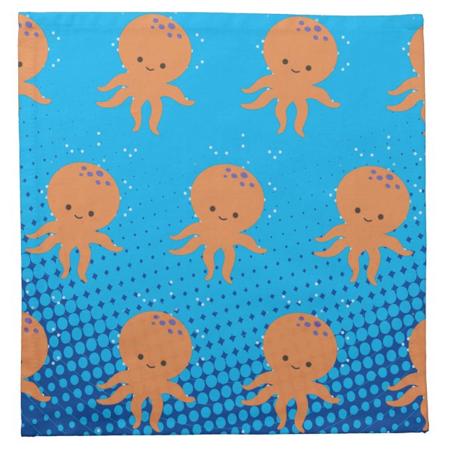 Cute Cartoon Octopus Blue Ocean Cloth Napkin (Front)