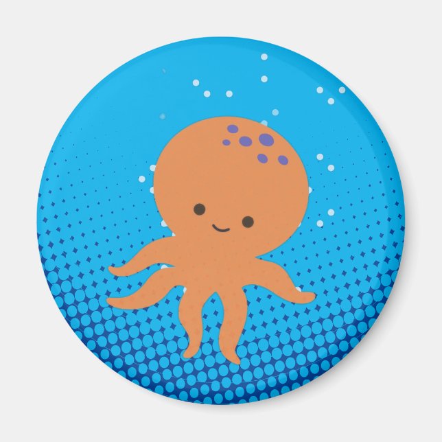 Cute Cartoon Octopus Blue Ocean Magnet (Front)