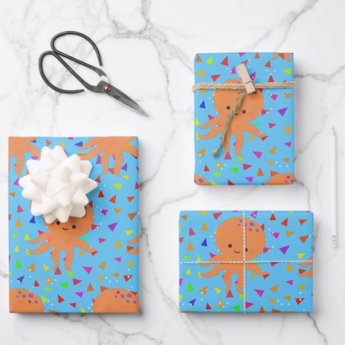 Cute Cartoon Octopus Confetti Pattern Wrapping Paper Sheets