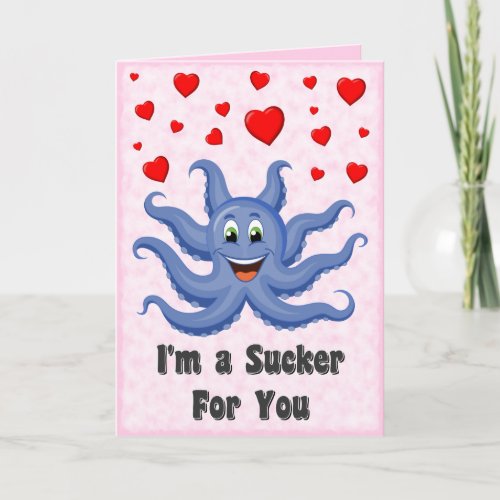 Cute Cartoon Octopus Hearts Funny Valentines Day Holiday Card