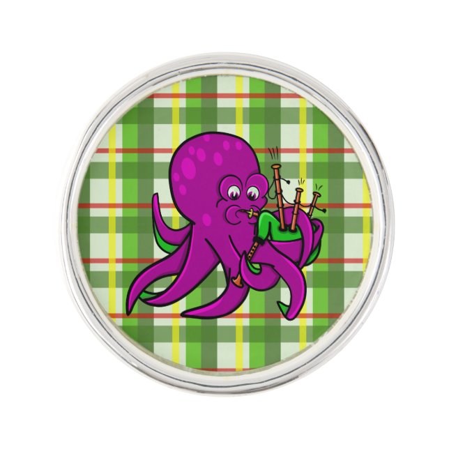 Cute Cartoon Octopus Playing Bagpipes Pin (Front)