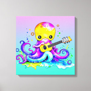 Cute Cartoon Octopus Playing the Guitar Canvas Print