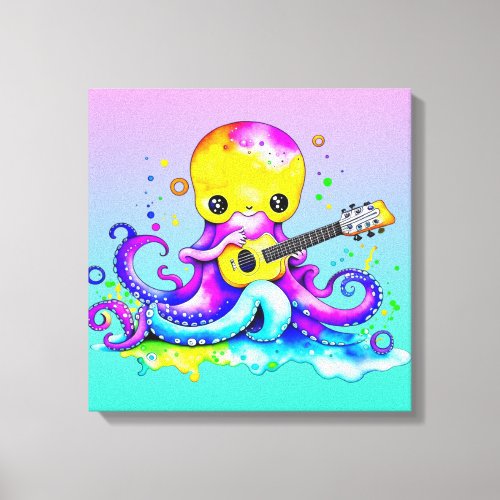 Cute Cartoon Octopus Playing the Guitar  Canvas Print