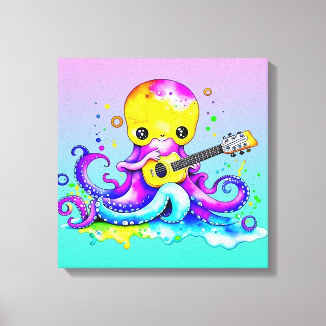 Cute Cartoon Octopus Playing the Guitar  Canvas Print (Front)