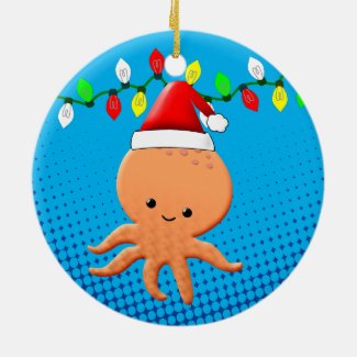 Cute Cartoon Octopus Santa Hat Christmas Lights