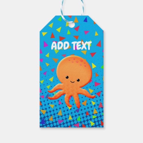 Cute Cartoon Octopus With Confetti Gift Tags