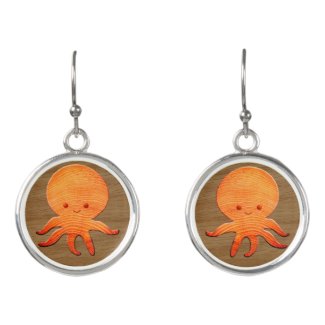 Cute Cartoon Octopus With Faux Wood Print