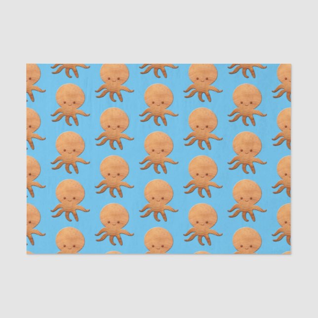 Cute Cartoon Octopus With Faux Wood Print Tissue Paper (Front)