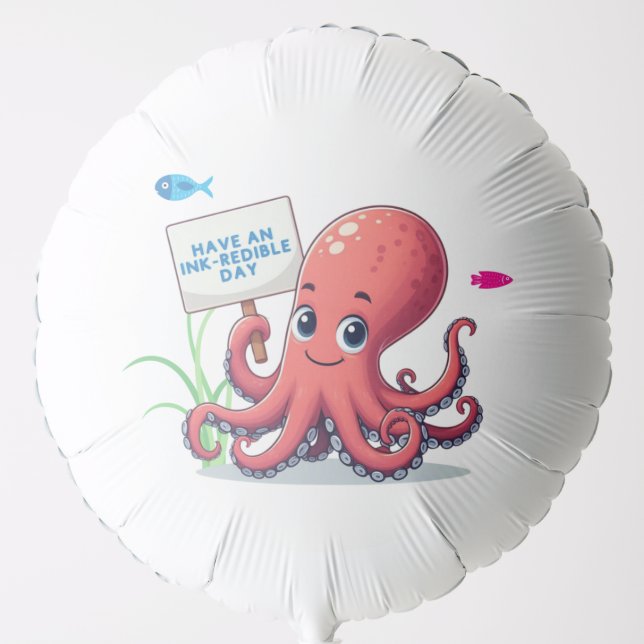 Cute, cartoon octopus with fish balloon (Front)