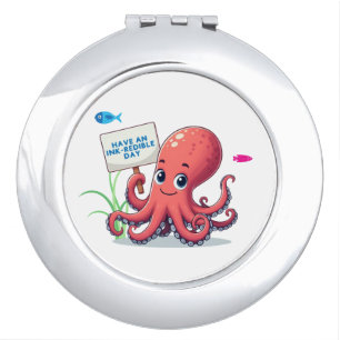 Cute, cartoon octopus with fish compact mirror