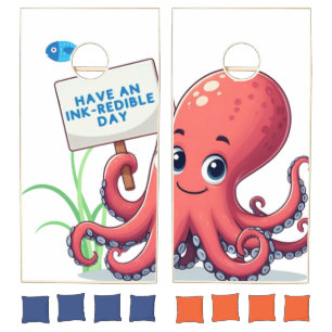 Cute, cartoon octopus with fish cornhole set