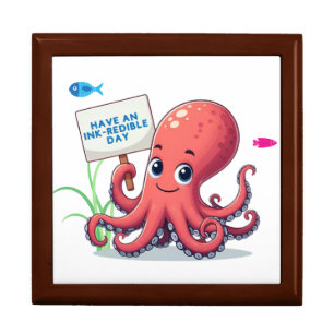 Cute, cartoon octopus with fish gift box